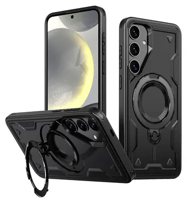Immagine prodotto di Custodia a doppio strato per Samsung Galaxy S24+, custodia protettiva militare magnetica con anello in metallo e supporto Nero