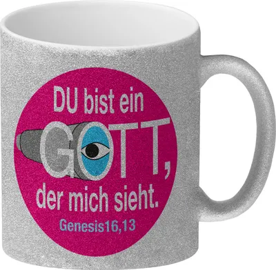 Produktbild von Du bist ein Gott, der mich sieht. Glitzer-Kaffeebecher mit Bibel Zitat in