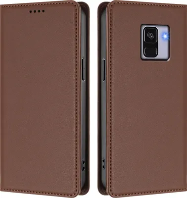 Image de Étui en cuir pour Samsung Galaxy A8 2018, étui à rabat magnétique en cuirPolyuréthaneavec support, marron