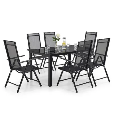 Produktbild von Juskys Aluminium Gartengarnitur Milano Gartenmöbel Set mit Tisch und 6 Stühlen Dunkel-Grau mit schwarzer Kunstfaser Alu Sitzgruppe Balkonmöbel