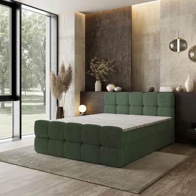 Produktbild von Masseno Boxspringbett BRUME 140x200 cm Komplett-Set mit Bonell Matratze und Topper, Polsterbett mit Bettkästen -Grün, QUELLE 37