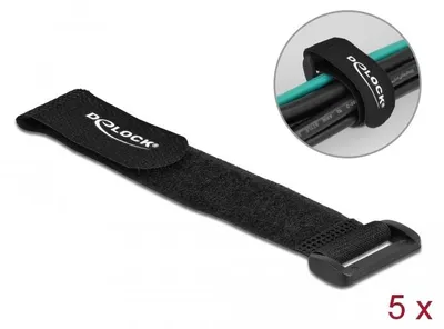 Produktbild von DeLOCK Klett-Kabelbinder mit Schlaufe L 190 x B 25 mm schwarz 5 Stück, Kabelbinder mit Klettverschluss, Schwarz, 190 mm, 25 mm, 5 Stück(e)