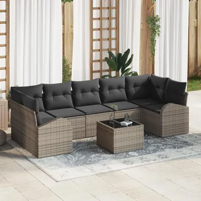 Image de Ensemble de canapés de jardin vidaXL, 8 pièces, gris, 289 x 124 x 69 cm, rotin synthétique