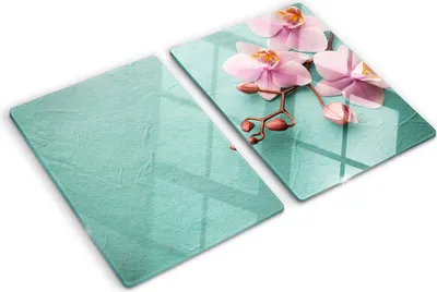 Produktbild von Tulup Glas Herdabdeckplatte - 2x40x52 cm - Glaskeramikkochfeld-Abdeckung Spritzschutz Glasabdeckplatte Kochplattenabdeckung und Schneidebrett - Zweiteilig - Blumen & Pflanzen - Orchidee - Rosa