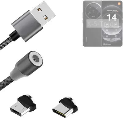 Produktbild von K-S-Trade Hochwertiges Magnet-Lade-kabel Sync-Kabel Daten-Kabel für Xiaomi 14 Ultra mit USB-Typ-C-Anschluss und Micro-USB-Anschluss 2A bis zu 480mbps