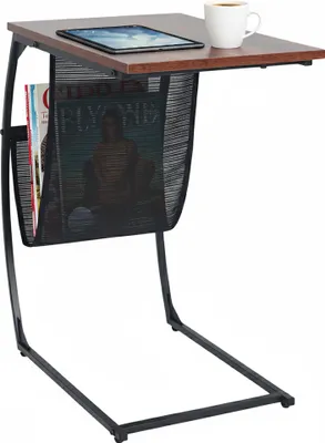 Immagine prodotto di Tavolino Relaxdays con portagiornali, A x L x P: 64 x 51 x 35 cm, MDF, metallo, forma a C, tavolino da salotto in stile industriale, marrone/nero
