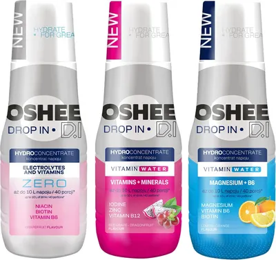 Three bottles of Oshee Drop In Hydroconcentrate.