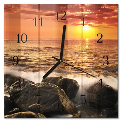 Immagine prodotto di Orologio da parete Tulup Glasuhr, orologio da cucina, vetro vero, 30x30 cm, design moderno e decorativo, silenzioso, con lancette nere - motivo: tramonto