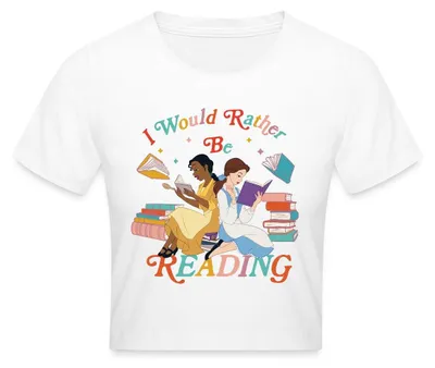 Produktbild von Prinzessin Tiana & Belle I Would Rather Be Reading Crop Top, XS, Weiß
