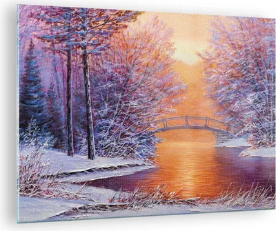 Produktbild von Bilder auf glas - Einteilig - Brücke Schnee Wald - 70x50cm - Glasbilder - Wandbilder - Bilder - zum Aufhängen bereit - Wanddekoration aus Glas - Glas Bilder - Wandbild auf Glas - GAA70x50-4545