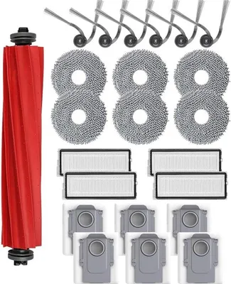 Produktbild von Ersatzteile für Roboterstäubler - 1 Hauptbürste, 6 Seitenbürsten, 4 HEPA-Filter, 6 Schwabmatten, 6 Staubbeutel