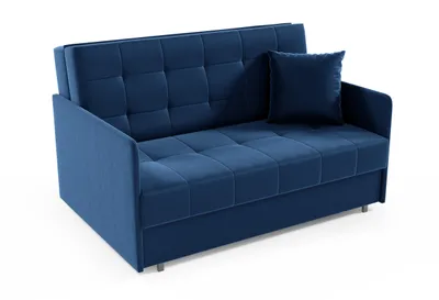 A blue sofa bed is shown against a white background.