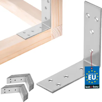 Zdjęcie produktu dla KOTARBAU® 25 szt. Łącznik kątowy 60 x 60 x 20 mm stal ocynkowana srebrny kątownik do dużych obciążeń łącznik do belek kątownik meblowy kątownik blacha drewniana łącznik półka kątownik metalowy stabilny trwały kątownik stalowy
