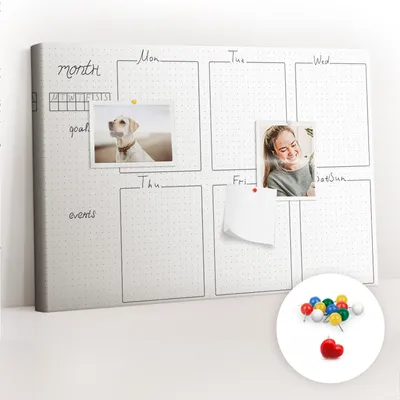 Imagen del producto de Pizarra de corcho con chinchetas - Tablero con chinchetas para fotografías y notas - 60x40 cm - Chinchetas de colores, 100 unidades - Planificador semanal