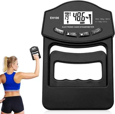 Productafbeelding van Digitale handkrachtmeter, 396lbs / 180 kg, handdynamometer met USB-oplaadkabel, intelligente en tactiele grip krachttrainer, elektronische greepkrachtmeter, groot led-scherm