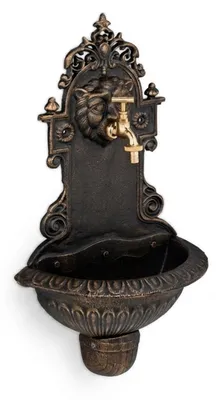 Obrázok produktu pre Relaxdays Nástenná fontána, chrlič, umývadlo a vodovodná batéria, záhradná fontána HBT 61 x 35 x 18 cm, liatina, bronz