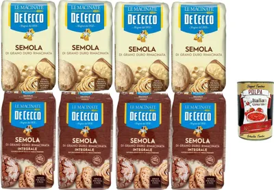 Produktbild von De Cecco Semola & Semola Integrale Rimacinata 8 x 1kg | Hartweizengrieß für Brot, Pizza & Pasta, lange Teigführung | Original italienisches Mehl + Italian Gourmet polpa