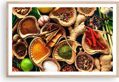 Produktbild von Gerahmtes Poster - Rahmen in heller Eiche - Küche Essen Kräuter Gewürze - 91,5x61 cm - Wand Bild - Wanddeko - Wandbilder - Wandposter - Bilderrahmen - Bilder - Kunstdruck - Wandbild - P2NAA91x61-2844