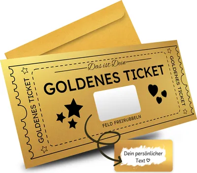 Produktbild von Goldenes Ticket Gutschein mit Rubbelfeld und Umschlag in edlem Design