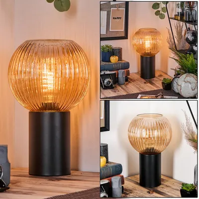 Produktbild von Cesaro Tischlampe aus Metall/Riffelglas in Schwarz/Bernsteinfarben