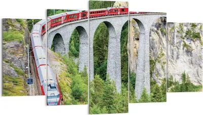 Produktbild von Bild auf Leinwand - Leinwandbild - 5 Teile - Viadukt Landwasser Zug - 160x85cm - Wand Bild - Wanddeko - Wandbilder - Leinwanddruck - Bilder - Wanddekoration - Leinwand bilder - EA160x85-4605