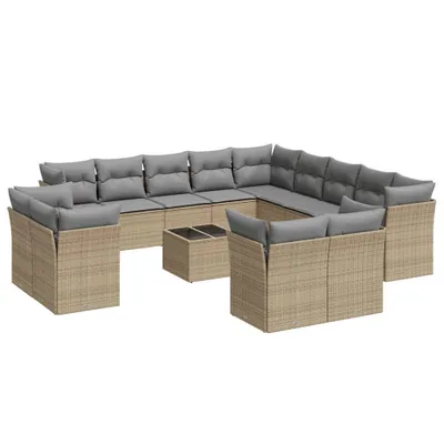 Produktbild von vidaXL 14-tlg. Garten-Sofagarnitur mit Kissen Beige Poly Rattan