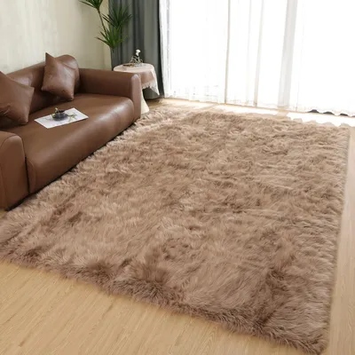 Produktbild von Kunstfell-Teppich flauschig waschbar rechteckig Beige 152 x 229 cm