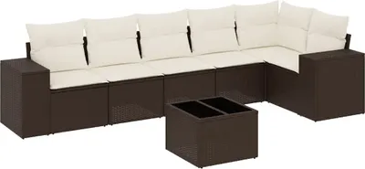 Produktbild von vidaXL 7-tlg. Garten-Sofagarnitur mit Kissen Braun Poly Rattan