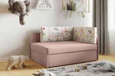 Produktbild von Kaiser Möbel Kinderbett Kindersofa mit schlaffinktion und bettkasten, wachsendes Bett WINNIE Rosa-Kuh Links