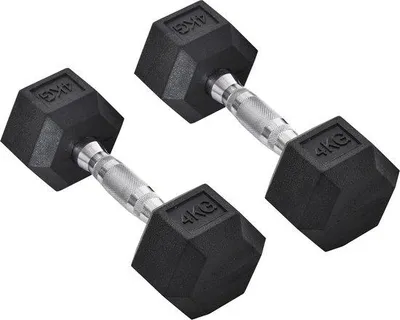 Produktbild von Famanu Hexagon-Dumbbells Set von 2 - Gusseisen-Dumbbell Gewichte 2 x 4 KG für Zuhause und Fitnessstudio