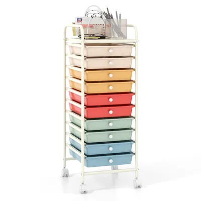 Produktbild von GOPLUS Rollwagen mit 10 Schubladen, Rollregal Badrollwagen, Beistellwagen Haushaltswagen Rollcontainer Badrollwagen Badtrolley Badregal (Macaron bunt)