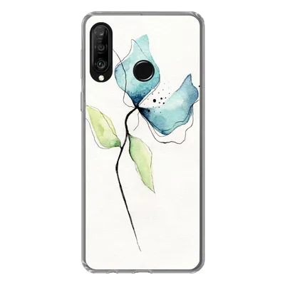 Produktbild von MuchoWow® Handyhülle Schutzhülle Hülle für Huawei P30 Lite Blumen - Aquarell - Blau Silikon Softcase Handy Hülle - Handyhülle