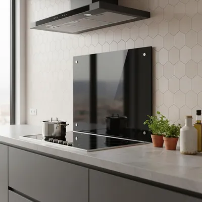 Produktbild von Melko Küchenrückwand Spritzschutz Fliesenspiegel 6mm ESG - Schwarz 80x50CM