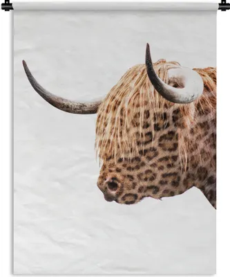 Produktbild von MuchoWow® Wandteppich Wandbehang Schottisches Hochlandrind - Weiß - Pantherdruck 90x120 cm Tapisserie Dekoration Wandtuch - Wanddeko