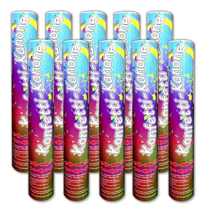 Produktbild von 10x Konfettikanone bunt 40 cm Party Hochzeit Geburtstag Shooter Popper Konfettiregen Kanone Partypopper