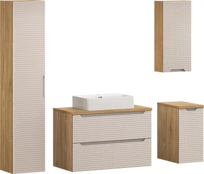 Obrázek produktu pro Koupelnová sestava 90 cm s pracovní deskou, umyvadlem a vysokou skříňkou