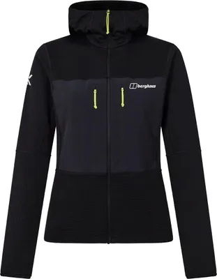 Schwarze Berghaus Mtn Guide Mw Hoody Jacke mit Kapuze und gelben Reißverschluss-Zippern vorne