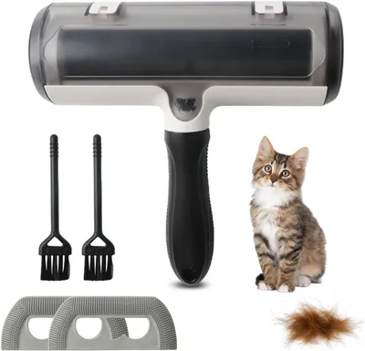 Imagen del producto de Rodillo removedor de pelo de mascotas, diseño T, juego de 2 cepillos y 2 rollos adhesivos, para muebles y ropa