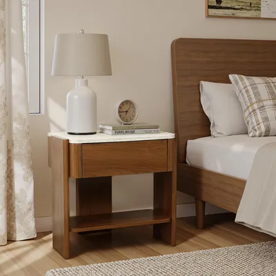 Produktbild von Nachttische Holz mit Schublade und offenem Fach, Braun, MDF, B55 x T40 x H53 cm