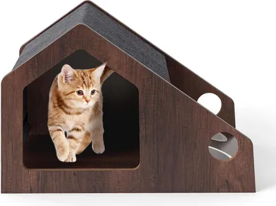 Immagine prodotto di Casa per gatti - Mobili in legno con stazione di alimentazione - 2 ciotole - Tetto rimovibile - Struttura in metallo - Grigio