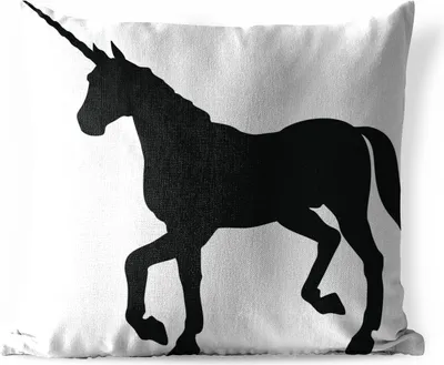 Produktbild von MuchoWow® Outdoor Kissen - Eine Illustration eines schwarzen Einhorns - Mädchen - Kind - Mädchen - 45x45 cm - Wetterfest - Lounge Kissen - Fotokissen - Dekoratives Kissen