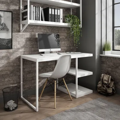 Produktbild von Arbeitsschreibtisch Computerschreibtisch MODERN LOFT Weiß / Weiß hochglanz