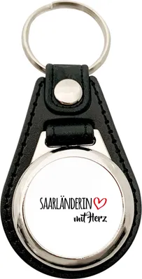 Produktbild von Huuraa Schlüsselanhänger Saarländerin mit Herz Metall mit Kunstleder Schlüsselring Einkaufswagenchip Geschenkidee