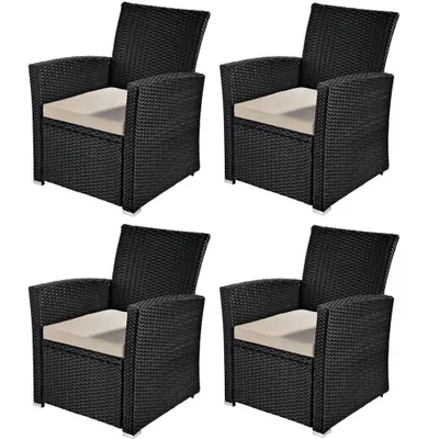 Image de Mucola Chaise de jardin Set de 4 chaises à haut dossier Noir Chaise en rotin Poly rotin Chaise en osier Fauteuil de jardin Terrasse Sièges Balcon Lounge