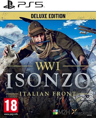 The cover art for the video game 'WWI Isonzo: Italian Front' for PS5, featuring a soldier in a mountainous environment.