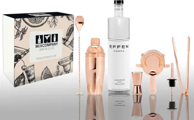 Produktbild von 50 Cent Geschenkset Effen Vodka 0,75L (40% Vol) mit 6 teiligem Barset Fertig Cocktail Ready to Drink- [Enthält Sulfite]
