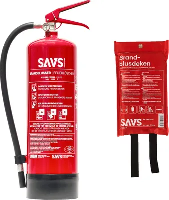 Produktbild von SAVS® Feuerlöscherset - Pulver extra groß - Feuerlöschpulver 6 kg & Löschdecke 120 x 180 cm  - Feuerlöscherklasse 34A 233B C - Mit Halterung