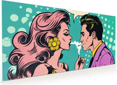 Produktbild von Küchenrückwand Spritzschutz Glas mit Motiv Retro Pop Art Duo 40 x 40 cm