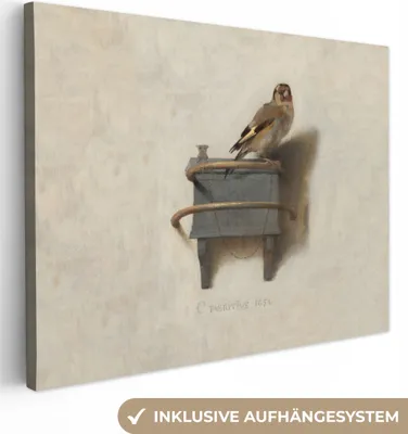 Produktbild von MuchoWow® - Leinwandbilder - Der kleine Stieglitz - Gemälde - Fabricius - Alter Meister, Wandbild, Wanddeko Bilder Wohnzimmer, 120x90 cm