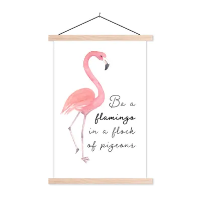 Produktbild von MuchoWow® Textilposter Rosa - Flamingo - Zeichnung 40x60 cm mit holzfarbenen Rahmen - Poster